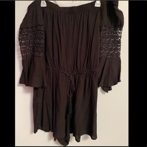Blush off the shoulder romper-Black